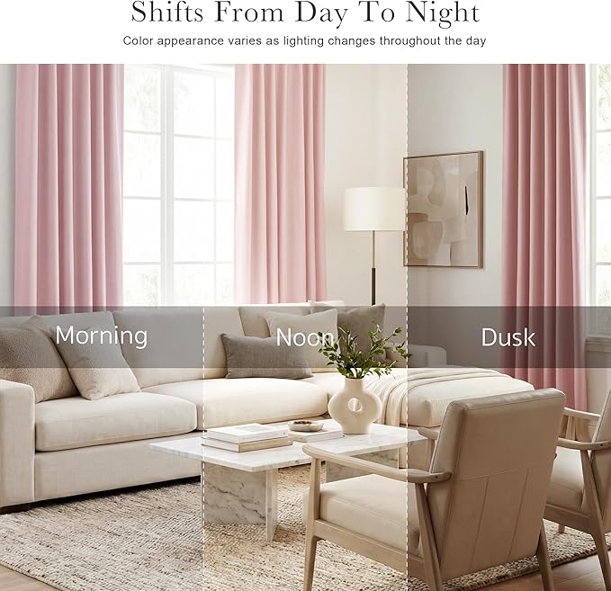 PONY DANCE Kitchen Curtains Short - Thermal Insulated Window Covering Curtain Panels with Rod Pocket/Back Tab Light Block for Bathroom, Wide 42 by Long 45 Inches, Blush Pink, 2 Pieces