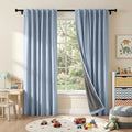 RYB HOME Smoky Blue Linen 100% Blackout Curtains for Bedroom 52 Width 120 Long, Thich Elegant Extra Long Drapes for Modern/Vintage/Farmhouse Home Decor, Thermal Insulated Window Treatment, 2 Panels