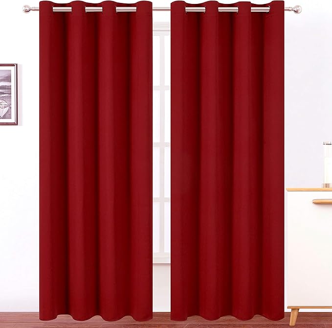 LEMOMO Blackout Curtains 66 x 84 inch/Red Curtains Set of 2 Panels/Thermal Insulated Room Darkening Bedroom Curtains
