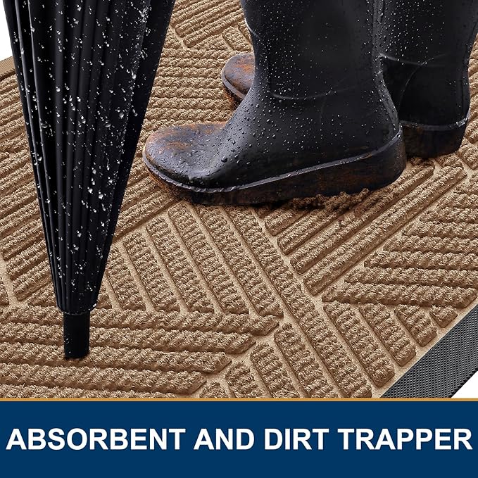 Smiry Front Door Mat Outside Entrance, Heavy Duty Sturdy Natural Rubber Doormat, Trap Dirt and Moisture, Easy Clean Low Profile Mats for Indoor Outdoor Entry, Irregular Triangle (71x34, Coffee)