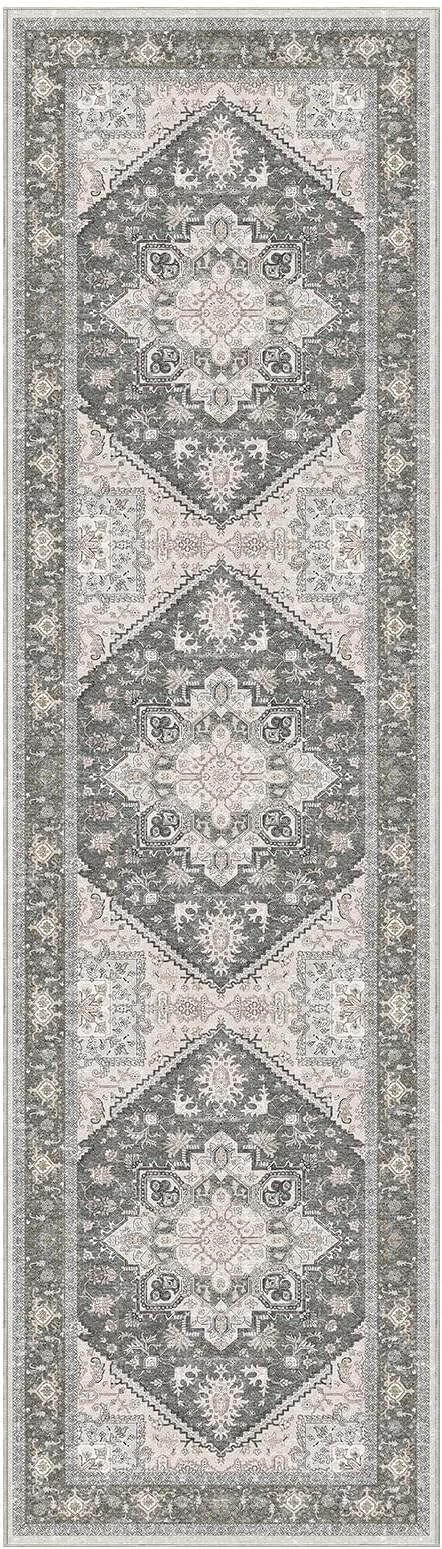 OPPODREAM Soft Entryway Rug 2x8, 2x8 Rug Runner, Washable Hallways Carpet 2 x 8 with Non Slip Backing, Low-Pile Bedside Carpet 2 x 8, Long, Faux Cashmere, Greenish Grey