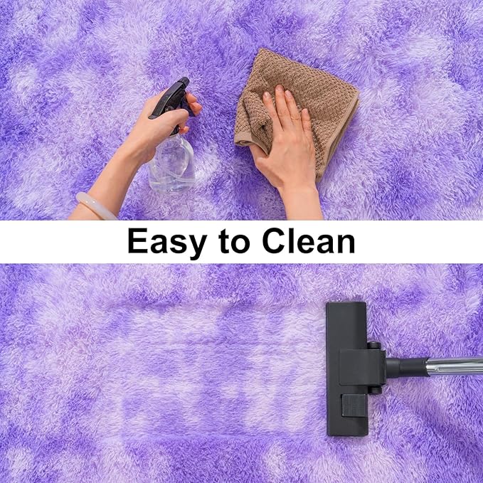 Soft Runner Rugs for Bedroom Hallways, 2x6 Tie-Dyed Purple Fluffy Shag Throw Area Rug Non Slip for Bedside Dorm, Long Shaggy Furry Carpet for Nursery Living Room