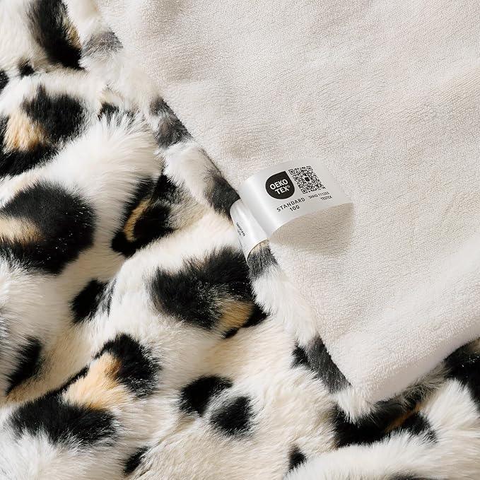 Cozy Bliss Leopard Print Faux Fur Throw Blanket for Couch, Fuzzy Soft Plush Thick Bubble Cheetah Blanket for Sofa Bedroom Living Room, 60x80 Inches