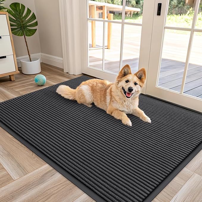 OLANLY Front Door Mat Indoor Outdoor Entrance, Waterproof Heavy Duty Doormat, Fade Resistant, Low Profile, Easy Clean Patio Porch Welcome Floor Mats for Entry, 47x30, Charcoal Grey