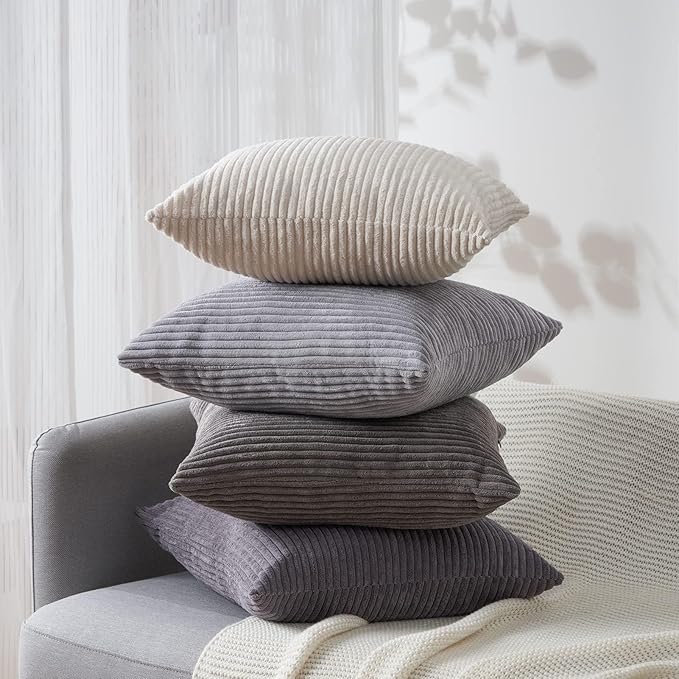 Topfinel 12x12 inch 4 Pack Decorative Throw Pillow Covers,Soft Velvet Modern Double-Sided Designs, Mix and Match for Home Fall Decor, Cushion Covers Set of 4 (Grey)
