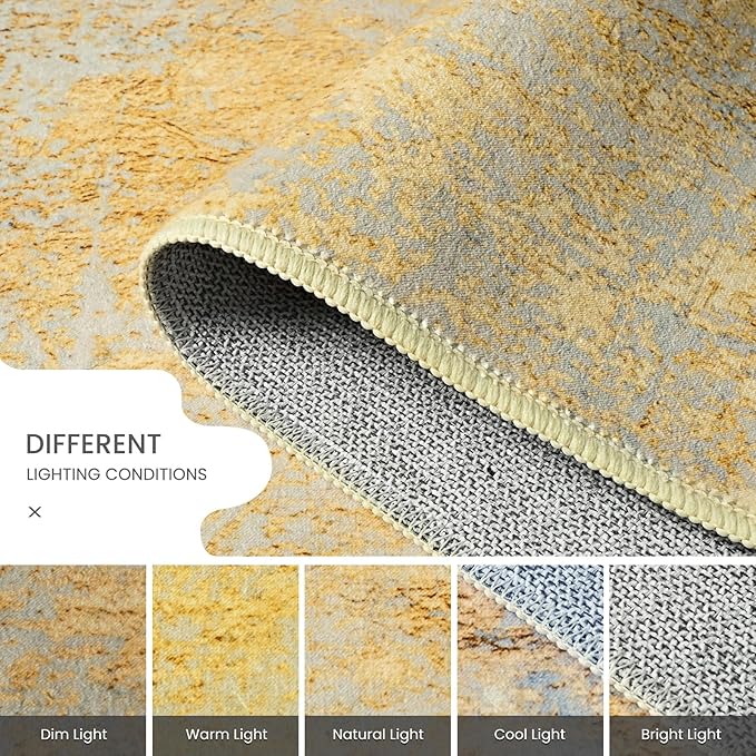 2x6 Rug Runners for Hallways Kitchen Runner Rug Non Slip Washable Long Runner Rugs with Rubber Backing Soft Abstract Carpet Runner for Hallways, Kitchen, Bathroom, Entryway (Orange, Silver & Gray)