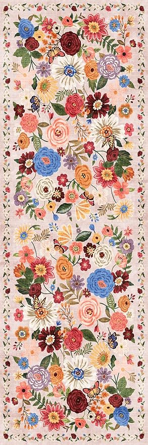 Rug for Hallways Kitchen Rug 3x7, Non Slip Washable Rugs with Rubber Backing Soft Floral Carpet Runner for Hallways, Kitchen, Laundry, Bedroom, Bathroom(3 x 7, Beige Garden)