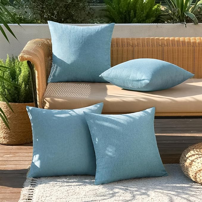 MIULEE Pack of 4 Decorative Outdoor Throw Pillow Covers Linen Waterproof Pillow Covers Farmhouse Cushion Cases for Patio Garden Tent Balcony Couch Sofa 18x18 inch Blue Gray