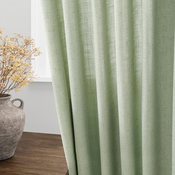 Nanspring Mist Sage Linen Curtains Semi Sheer 96 Inches Long 2 Panels Set for Living Room Back Tab Rod Pocket Light Filtering Drape for Bedroom Modern Farmhouse Coastal Decor Protect Privacy 52x96