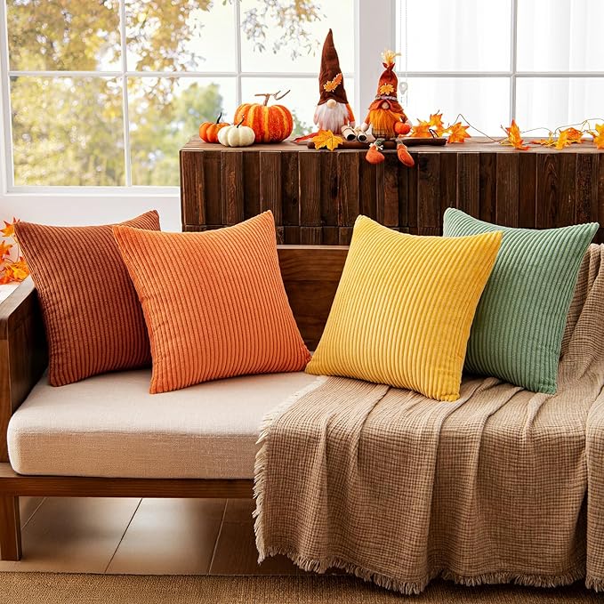 MIULEE Decorative Throw Pillow Covers 24x24 Inch Set of 4, Vibrant Cushion Covers Vintage Retro Home Decor, Mix and Match Color Clash Design for Sofa Couch Bed Living Room Yellow Rust Green