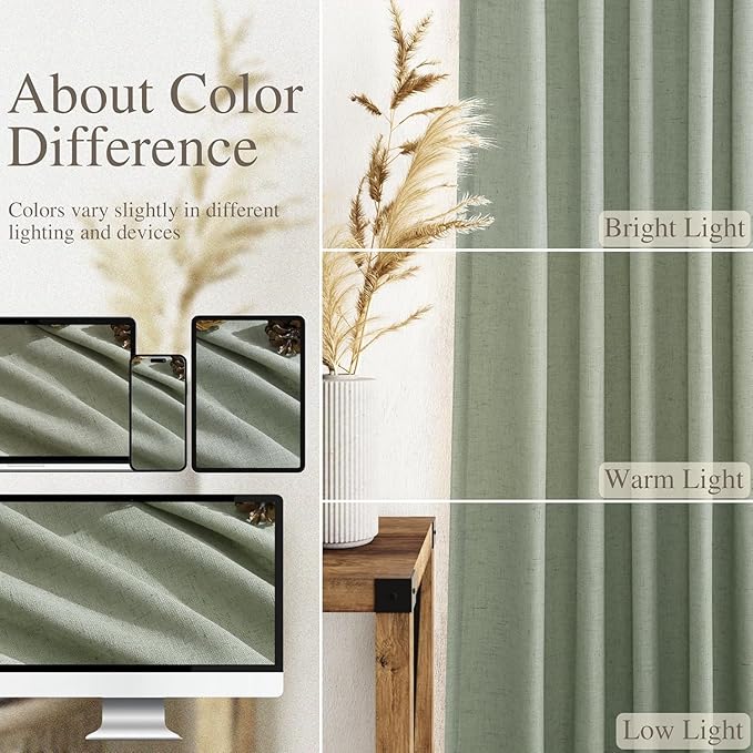 Desert Sage Linen Curtains for Living Room 94 Inches Long Light Filtering Semi Sheer Curtain Back Tab Rustic Farmhouse Decor Elegant Luxury Boho Drapes for Bedroom Dinner Room 52x94, 2 Panels