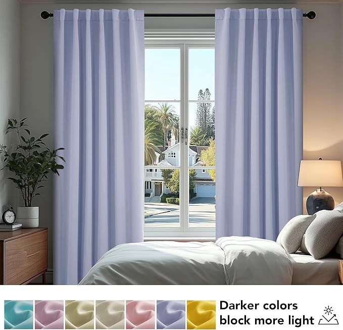 Deconovo Blackout Curtains, Thermal Insulated, W42 x L72 2 Panels, Back Tab, Machine Washable, Room-Darkening Drapes for Bedroom/Living Room Light Purple