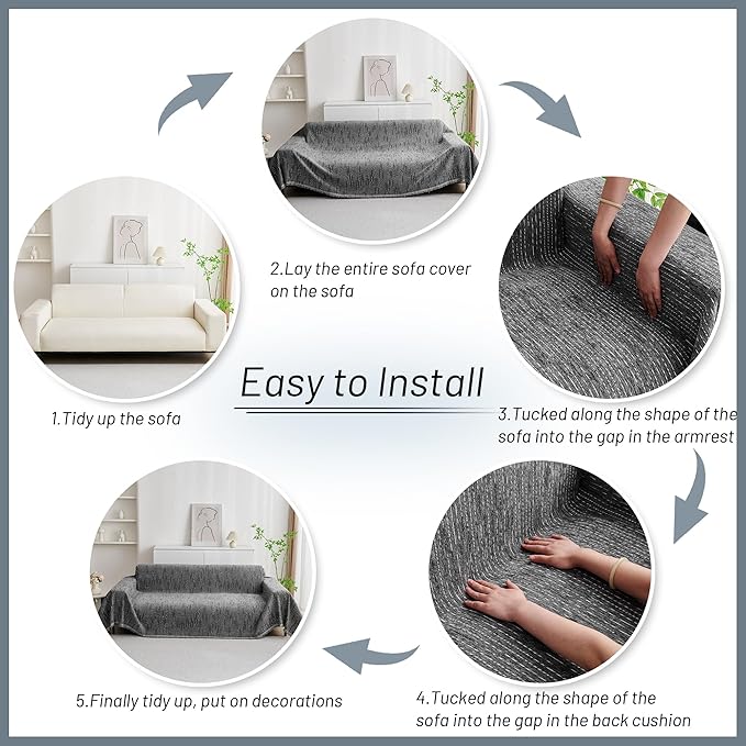 MYSKY HOME Couch Covers for Sofa, Dog Couch Cover Protector, Dark Grey Lines Sofa Covers for Sectional L Shape, Pets Couch Throw Cover Washable Durable Large Couch Cover for Dogs, Cats, 71"X150"