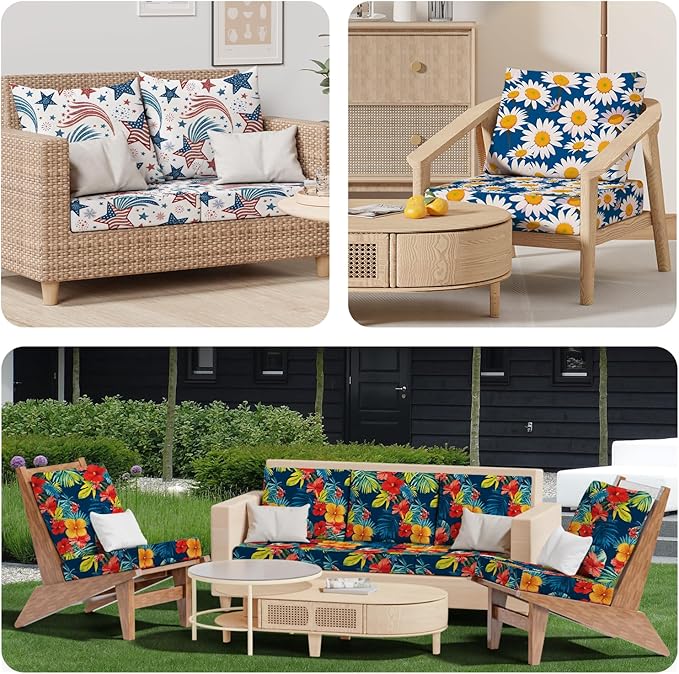 8Pcs Stretch Patio Cushion Covers, Outdoor Couch & Sofa Replacement Slipcovers for Patio Furniture Cushion Covers, Washable Reusable Furniture Protector