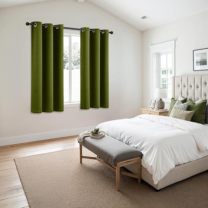 MIULEE Bedroom Blackout Curtains Thermal Insulated Room Darkening Drapes for Living Room Kitchen Grommet Top Light Blocking Window Treatment Curtains, 40 x 54 Inches Long, 2 Panels, Light Olive Green