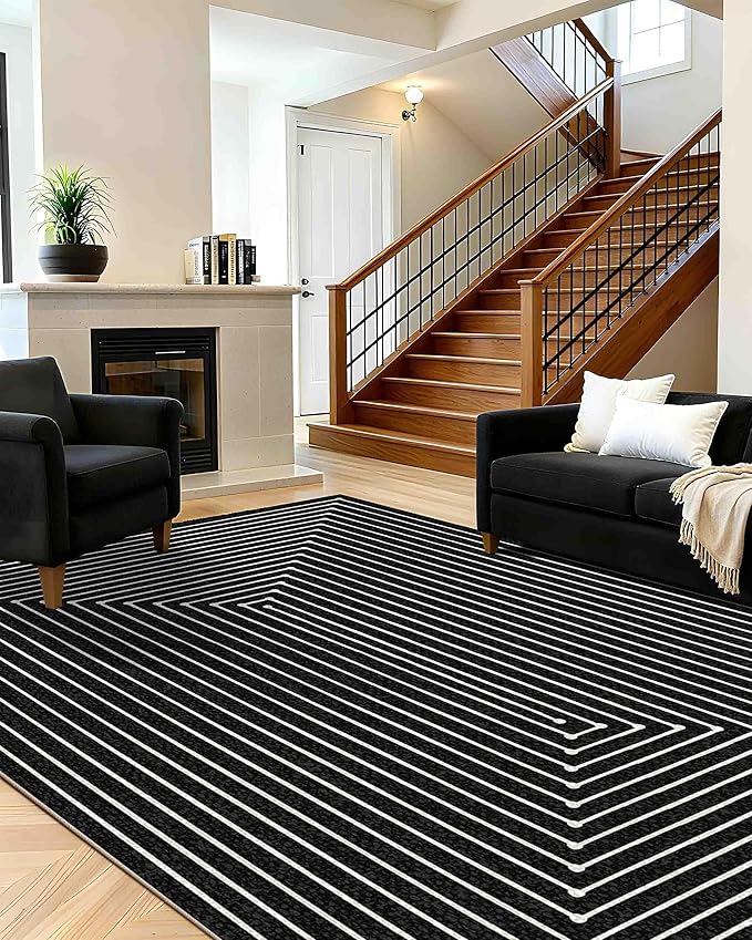Latte&Fog 8x10 Area Rugs for Living Room, Large Modern Abstract Washable Rug, Boho Non Slip Low Pile Carpet for Indoor Bedroom Dining Room, Office, Dorm, Classroom, Farmhouse and Kids Room
