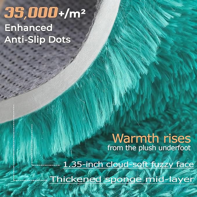 6x9 Area Rug for Living Room: Fluffy Shag Soft Washable Rugs Large Fuzzy Plush Indoor Carpet for Bedroom Nursery Playroom Kids Girls Boys Room (Teal Blue, 6'x9')