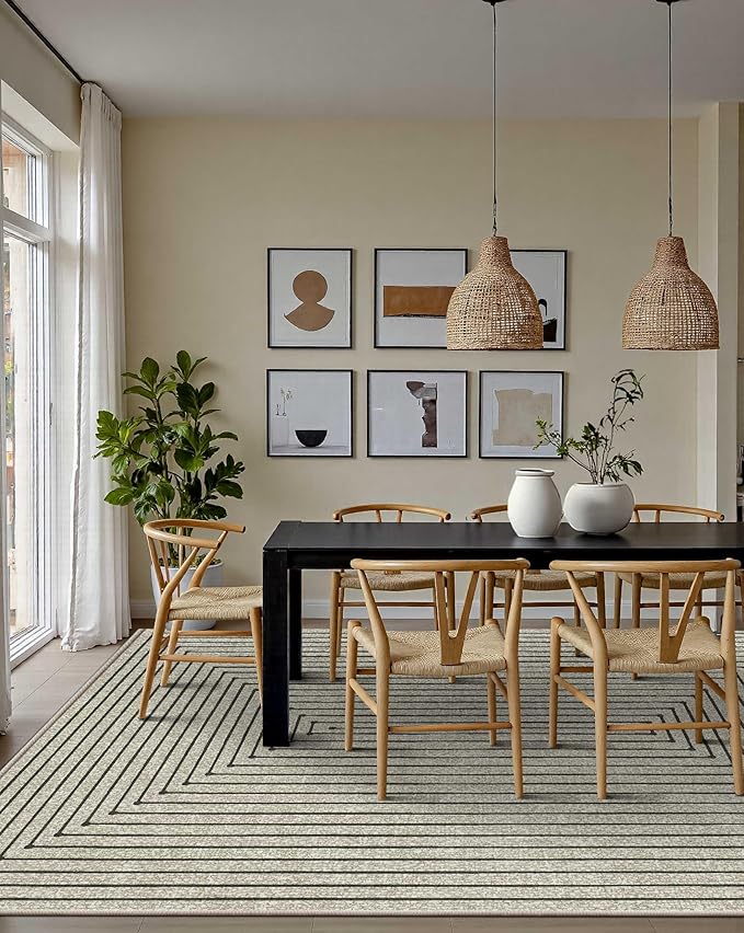 Latte&Fog 5x7 Area Rugs for Living Room Bedroom, Beige Modern Abstract Washable Rug, Boho Non Slip Low Pile Carpet for Indoor Dining Room, Office, Dorm, Classroom, Farmhouse and Kids Room - Beige