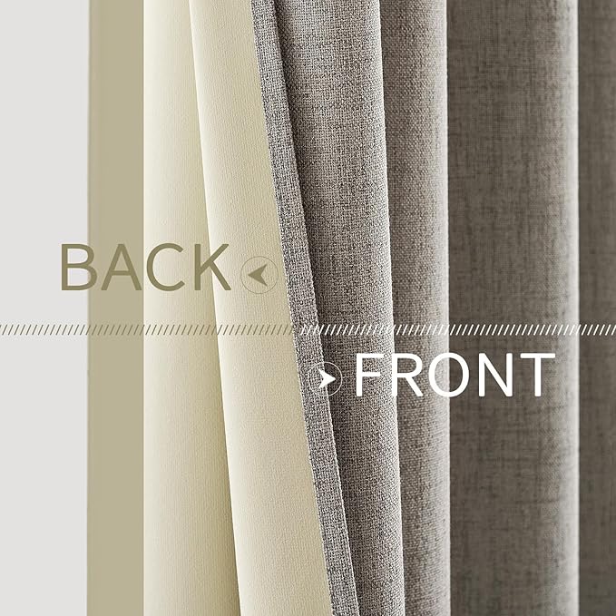 MIULEE Linen Curtains for Bedroom Solid 100% Blackout Thermal Insulated Greige Curtains Grommet Room Darkening Draperies for Living Room Nursery 52x96 Inch (2 Panels)