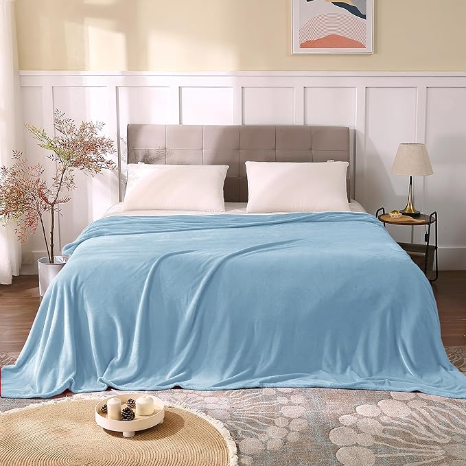 BEDELITE Fleece Blankets Queen Size Washed Blue Throw Blankets for Bed, Luxury Plush Cozy Fuzzy Blanket 90x90 inches, Super Soft Warm Lightweight Throw Blanket All Seasons Suitable