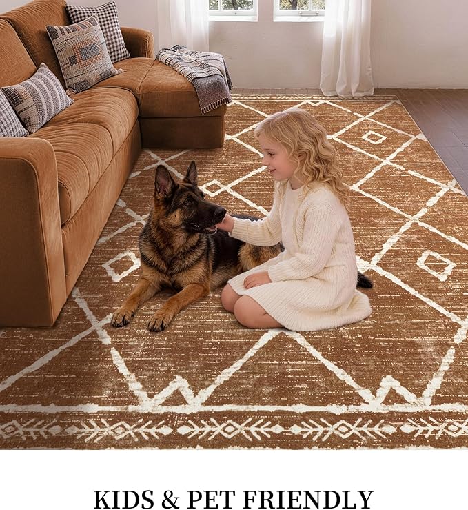 YIHOUSE Western Rugs for Living Room, 6x9 Moroccan Area Rug, Aztec Burnt Orange Large Rug, Southwestern Soft Low-Pile Washable Rugs for Bedroom, Dining Room
