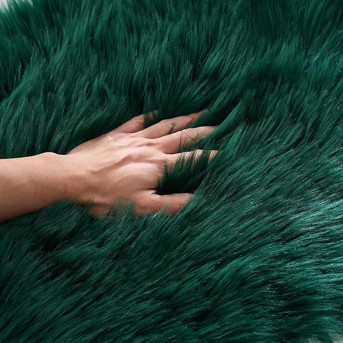 EasyJoy Ultra Soft Fluffy Shaggy Area Rug Faux Fur Rug Chair Cover Seat Pad Fuzzy Area Rug for Bedroom Floor Sofa Living Room (2 x 4 ft Sheepskin, Dark Green)