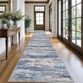 KOZYFLY Modern Abstract Washable Runner Rug 2.6x20 Hallway Runners Non-Slip Soft Kitchen Runner Rugs, Blue Rust 20 Foot Carpet Runner for Stair Entryway Bathroom Laundry Room Foyer