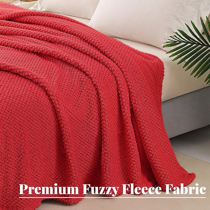 Whale Flotilla Extra Large Fuzzy Fleece Throw Blanket for Couch, 50x70 Inch Fluffy Warm Soft Jacquard Blankets for All Season, Lightweight and Cozy, Red