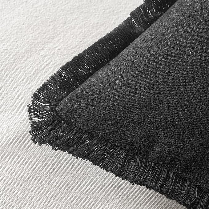 MIULEE Decorative Throw Pillow Covers Neutral Linen Fringe Throw Pillows Set of 2 Black Boho Farmhouse Cushion Covers with Tassels for Couch Sofa Bed Living Room Spring Home Decor 16x16 Inch