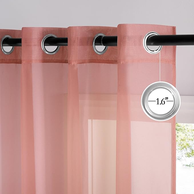 NICETOWN Living Room Coral Pink Sheer Curtains 96 inch Length, Grommet Airy Voile Sheer Drapes Casual Light Filtering Window Treatments for Girls Room, W54 x L96, 2 Panels