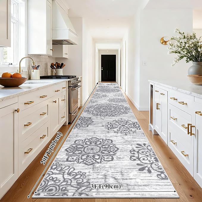 HEBE Hallway Runner Rug 3'x20' Washable Vintage Distressed Area Rugs Non Slip Laundry Rug Runner Boho Floor Carpet Runners for Hallways Entryway Laundry Room Kitchen Bathroom