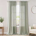 Sage Green Boho Curtains for Bedroom Back Tab Rod Pocket Semi Sheer Linen Curtains 90 Inches Long 2 Panel Set Light Filtering Neutral Green Farmhouse Curtain for Living Room 40x90