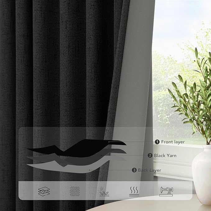 Black Out Curtains 45 Inch Long 2 Panels Burg for Bedroom Small Windows Pocket Modern Farmhouse Linen Look Room Darkening Insulated Half Short Blackout Curtain for Bathroom Kitchen Doors 45L Length