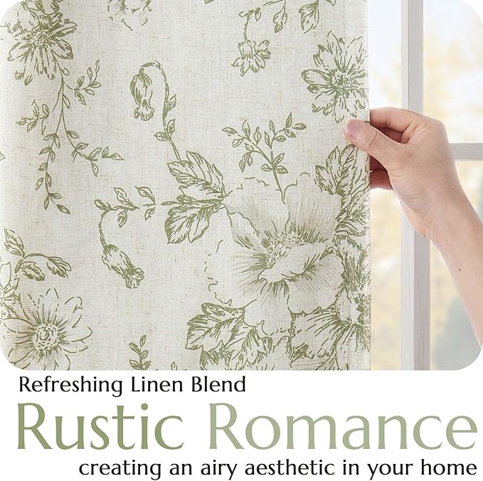 jinchan Blackout Floral Curtains for Living Room Bedroom Linen Blend Curtain Farmhouse Green Printed with Lined Back Tab Rod Pocket Drapes Window Treatments 2 Panels 90 Inch