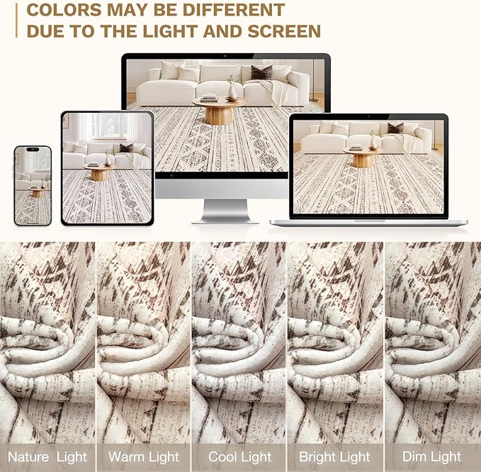 Nakagishi 10x14 Area Rugs Living Room: Washable Boho Large Neutral Soft Farmhouse Rug Stain Resistant Modern Moroccan Non-Slip Indoor Carpet for Bedroom Nursery Kids Office Dining Room - Dark Brown