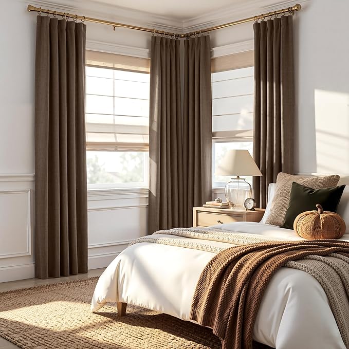 RYB HOME Coffee Linen 100% Blackout Curtains for Bedroom 52 Width 120 inch Long, Thich Luxury Extra Long Drapes for Modern/Vintage/Farmhouse Home Decor, Thermal Insulated Window Treatment, 2 Panels