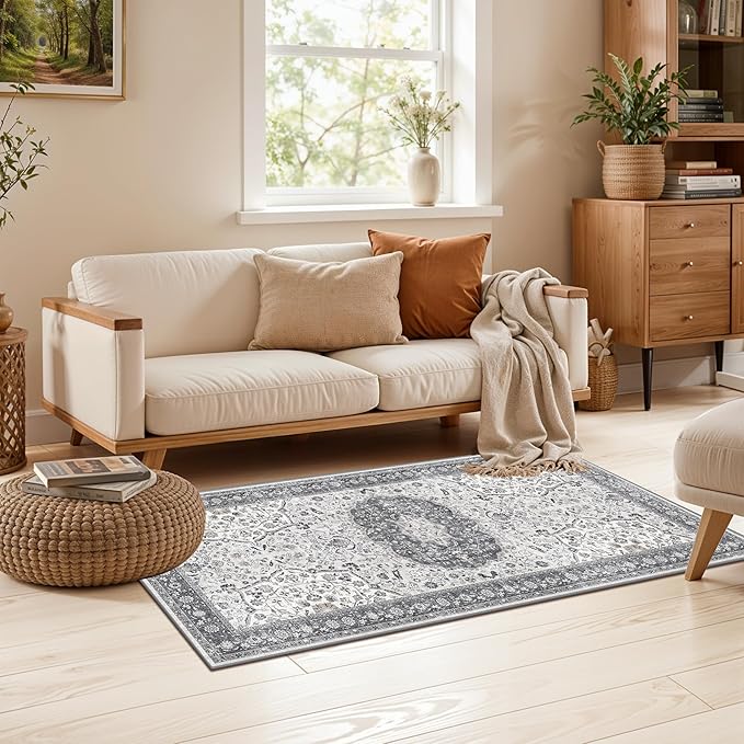 Washable 2x4 Kitchen Sink Rugs: Washable Non-Slip Hardwood Floor Mat for Stove Soft Stain Resistant Carpet Boho Home Decor for High Traffic Area Low-Pile Area Rug for Entryway Foyer(2x4,Grey)