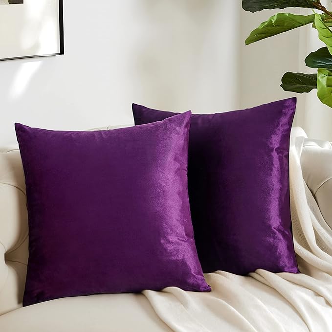 GIGIZAZA Purple Decorative Velvet Decorative 18x18 Throw Pillow Covers for Sofa Bed 2 Pack Soft Cushion Cover