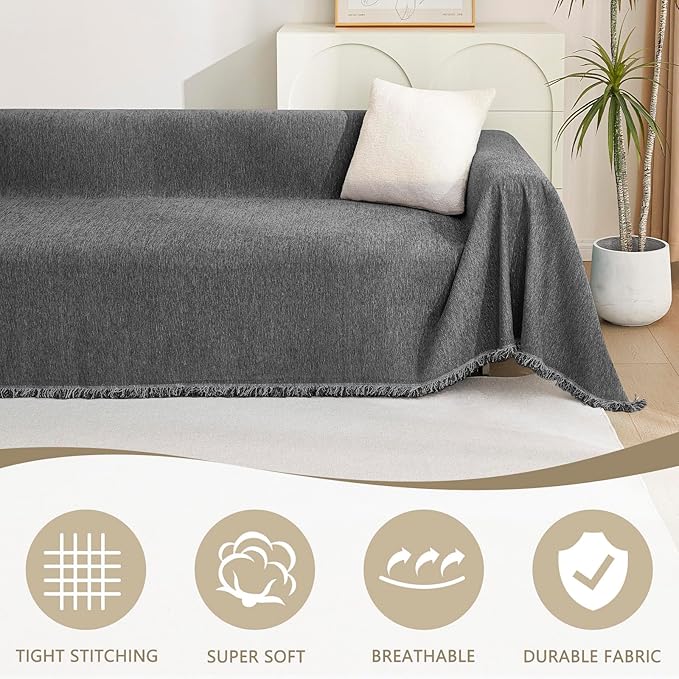 MYSKY HOME Couch Covers for 3 Cushion Couch Sofa, Sectional Couch Cover L Shape Chenille Couch Cushion Covers for Pets, Furniture Protector Cover for Dogs, Kids, 91"X150", Charcoal Gray
