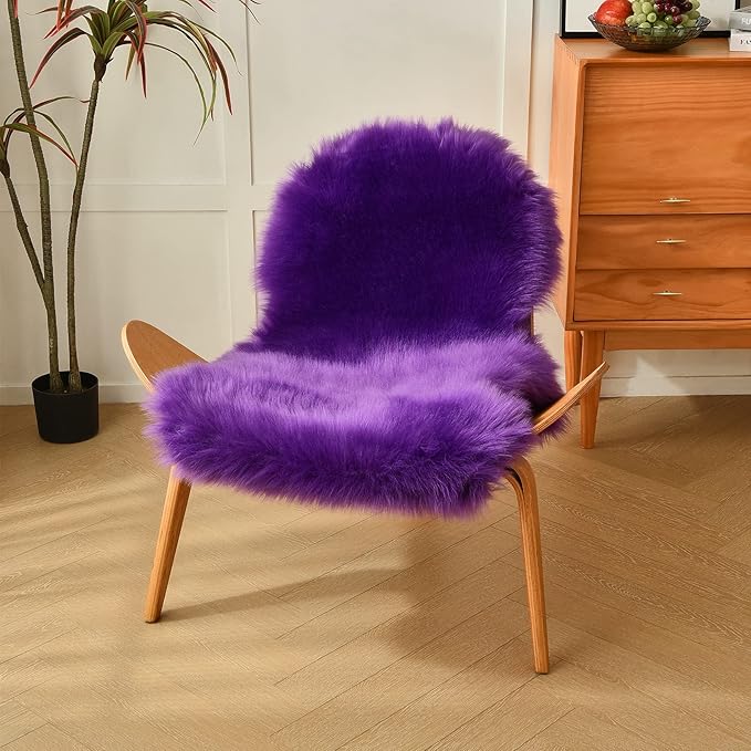 duduta Purple Faux Sheepskin Throw Rug 2x3 ft, Fluffy Shag Fur Chair Cover Small Bedside Dorm Rug Non Slip Machine Washable