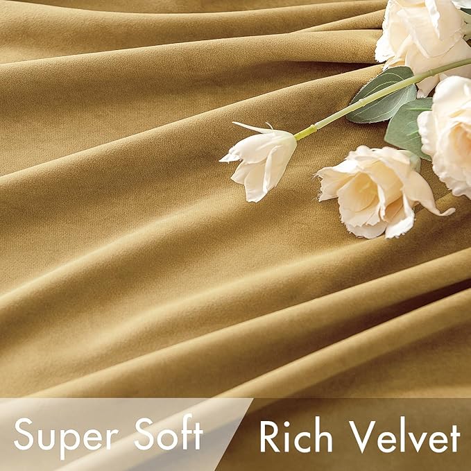 MIULEE Velvet Curtains 84 inches - Luxury Curtains for Bedroom Living Room Room Darkening Thermal Insulated Super Soft Window Drapes Rod Pocket & Back Tab, Golden, W52 x L84 inches, 2 Panels