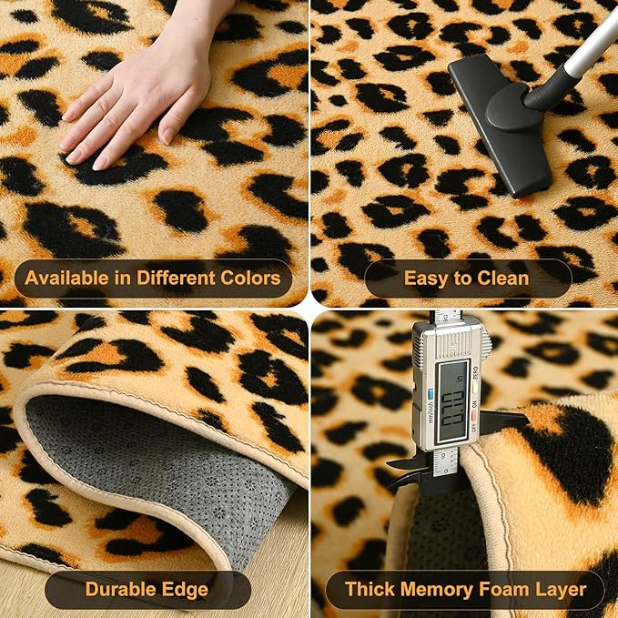 Amearea Soft Leopard Rugs for Bedroom Living Room, 6x9 Modern Cheetah Print Thickened Memory Foam Rug, Fluffy Indoor Washable Animal Rugs Carpet for Kids Boys Girls Dorm Nursery Room Decor, Khaki