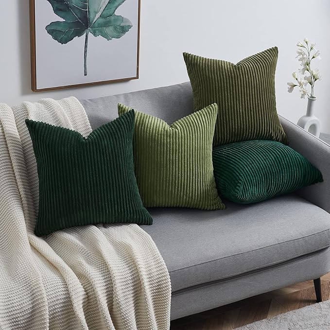 Topfinel Corduroy Throw Pillow Covers Pack of 2 Gray 16"x16" No Insert with Hidden Zipper | Decorative Cushion Covers for Fall, Halloween, Thanksgiving, Christmas Green