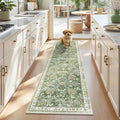 Yamaziot Washable Runner Rug 2x7 – Non Slip Boho Floral Hallway Runner Rug with Rubber Backing, Low Pile Wool Distressed Carpet for Kitchen, Laundry, Bedroom, Entrance, Mottled Green