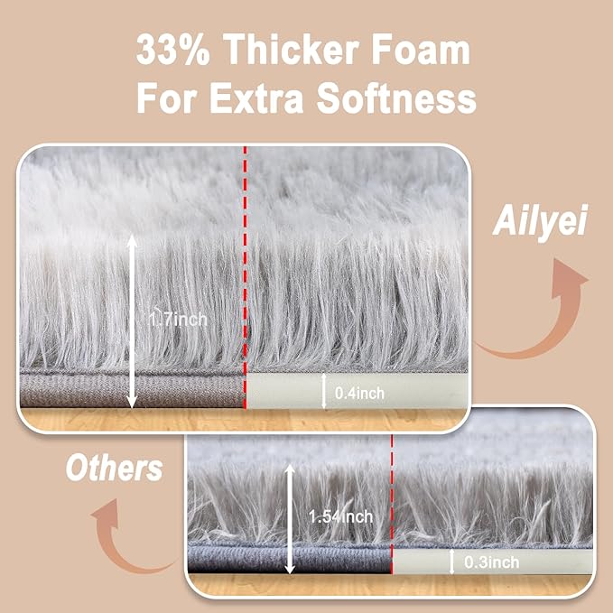 Ultra Soft Runner Rugs for Bedroom Hallways with Upgraded Non-Slip Rubber Backing & Thick Memory Sponge, 2 Packs 2x6 Feet Fluffy Shag Throw Area Rug for Bedside Dorm Tie-dye Light Grey