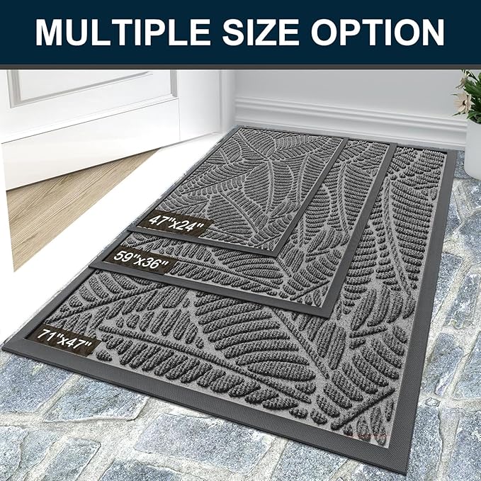 Colorxy Waterproof Doormat, Sturdy Natural Rubber Front Door Mats, Non Slip Low Profile Indoor Outdoor Entrance Mat, Stain Resistant Easy Clean Floor Mat for Patio or Entryway, 47''x24'', Dark Grey