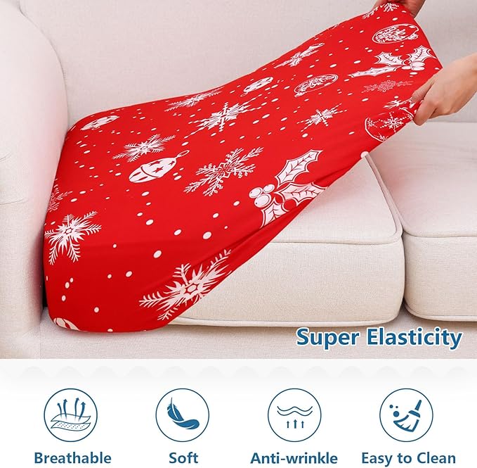 hyha Printed Couch Cushion Covers, Floral Sofa Covers Washable for Cushion Couch, Stretch Pattern Outdoor Cushion Covers for Patio Furniture with Elastic Bottom(Small, Snowflake Bell)
