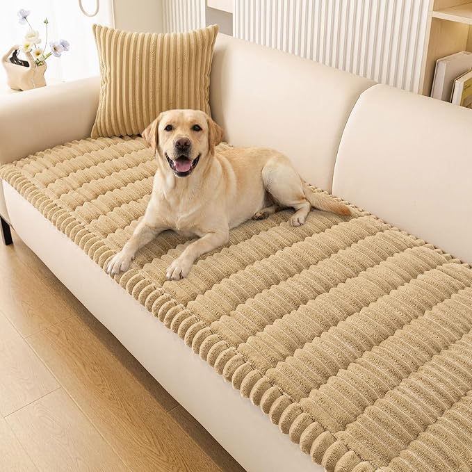Smiry Couch Cover for Dogs Washable, Non Slip Fuzzy Pet Couch Covers for 3 Cushion Sofa Pet Friendly, Thick Soft Sofa Slipcovers Cushion Protector (Camel, 27.6" x 88")