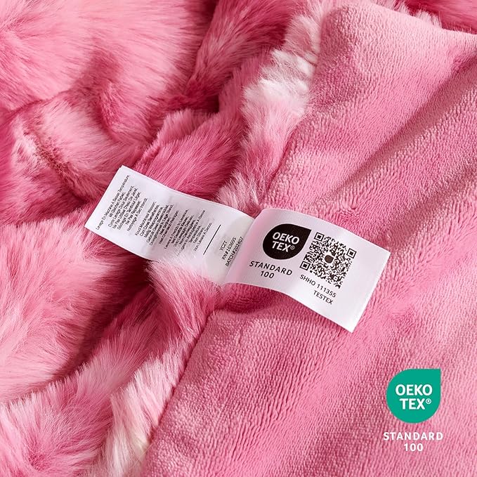 Cozy Bliss Faux Fur Throw Blanket for Bed King Size, Bubble Plush Blanket, Fuzzy Soft & Thick Blanket for Bed Sofa Living Room, 108x90 Inches Tie-dye Pink