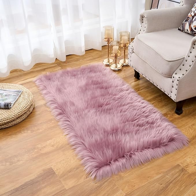 EasyJoy Ultra Soft Fluffy Shaggy Area Rug Faux Fur Rug Chair Cover Seat Pad Fuzzy Area Rug for Bedroom Floor Sofa Living Room (2 x 4 ft Rectangle, Light Purple)